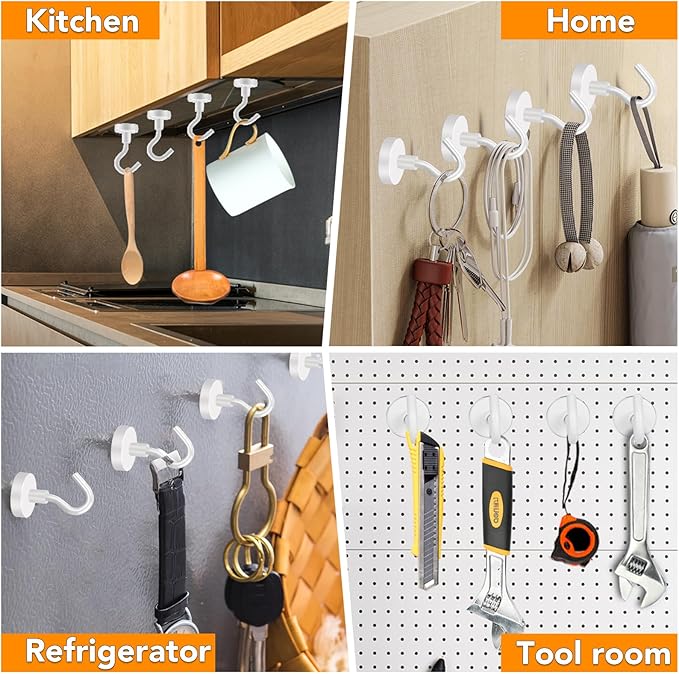 MIKEDE Magnetic Hooks Heavy Duty, Strong Magnet with Hook for Fridge, Super Neodymium Extra Strength Industrial Hooks for Hanging, Magnetic Hanger for Toolbox, Cruise, Grill - (White, 28 Pack)