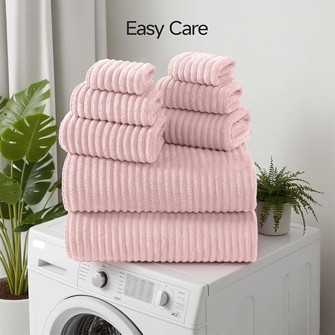 REDKISS Pink Microfiber Bath Towels Set 8 Piece - 70x35 Inches Bathroom Towels of 8 Large, Oversized Bath Towel with 2 Hair Towel Wrap, Highly Absorbent Soft Shower Towels for Bathroom, Hotel, Gym