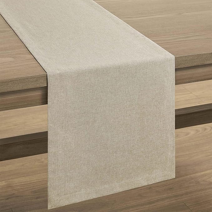 ZeeMart Basic Linen Style Table Runner, 14 x 48 Inch Natural Chambray, Rustic Farmhouse Neutral Beige Table Runners 48 Inches Long, Everyday Polyester Table Runner - Machine Washable & Easy Care