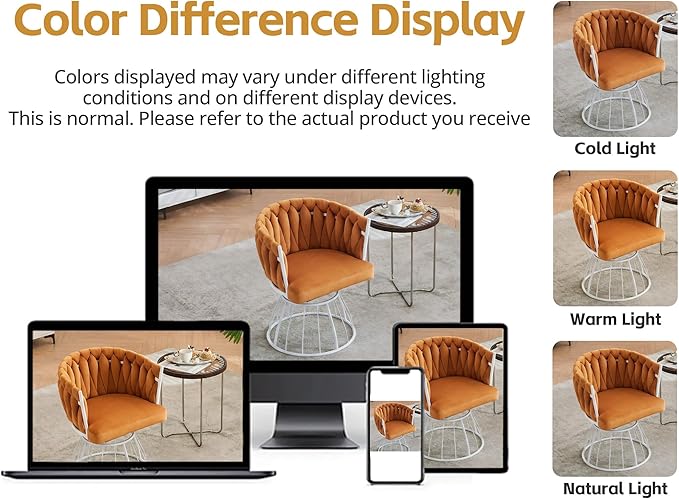 Premium Orange Velour Swivel Chair - Handwoven Tufted Design | Designer Accent Seating