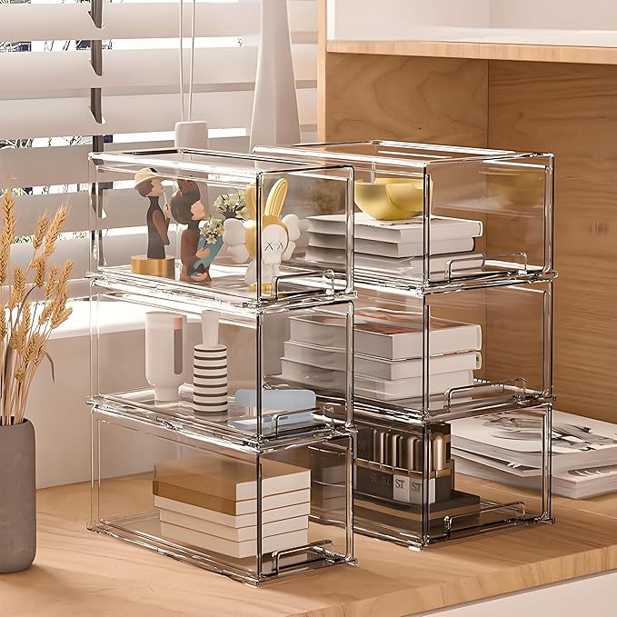 Clear Acrylic Storage Organizer Set, Multi-Purpose Cabinet Bins for Office, Kitchen, Bathroom, Stackable (2)