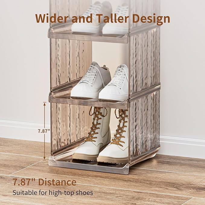 HAIXIN Vertical Shoe Rack for Closet, 5-Tier Modular Shoe Organizer for Front Door Entrance, Shoe Storage Cabinet, Narrow Stackable Shoe Stand Shelf Tower Space Saving for Entryway, Corner - Brown
