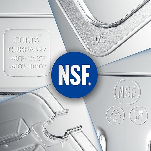 CURTA 6 Pack NSF Food Pan Cover, 1/6 Size Clear Polycarbonate Lid with Handle for Commercial Food Pan, Dishwasher & Freezer Safe Plastic Clear
