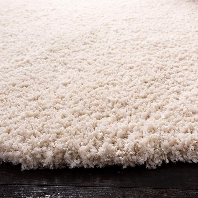 SAFAVIEH Fontana Shag Collection Area Rug - 3' Round, Creme, Solid Pattern, Non-Shedding & Easy Care, 2-inch Thick, Ideal for The Living Room, Dining, Bedroom (FNT800B)