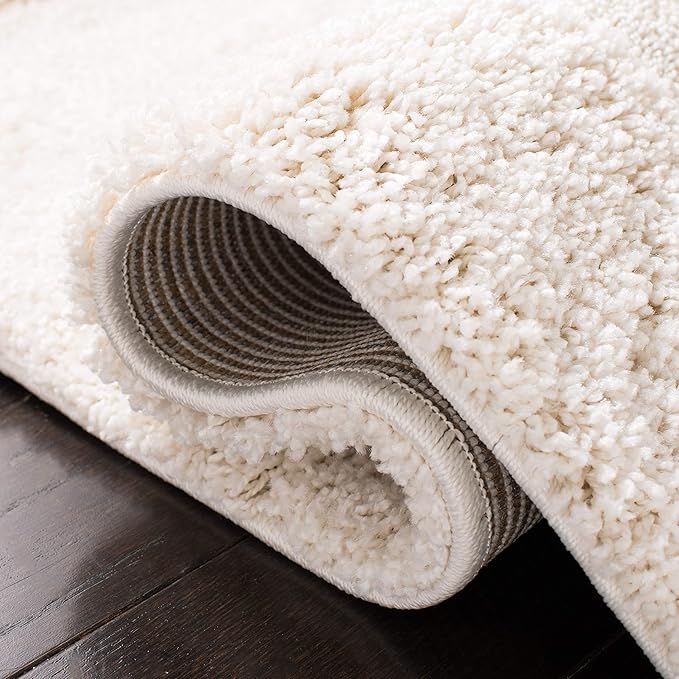 SAFAVIEH Florida Shag Collection Area Rug - 2'3" x 15' Runner, Creme/Creme, Geometric Design, Plush 1.2 Inch Thick Ideal for High Traffic Areas in Living Room, Bedroom, Dining (SG454-1111)