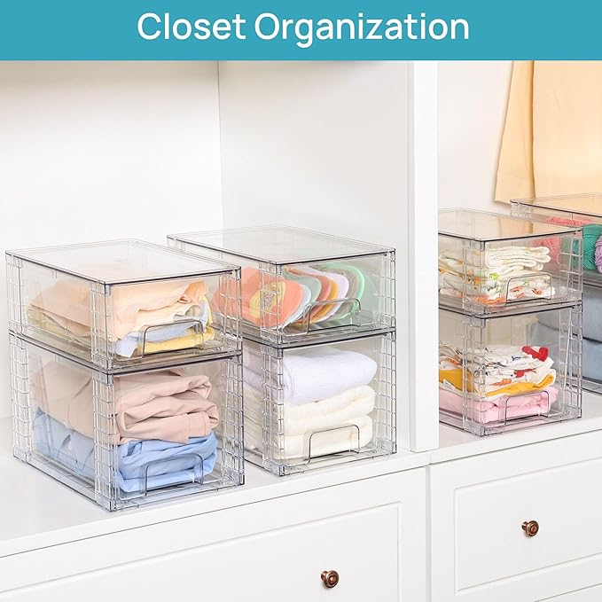 Clear Acrylic Storage Organizer Set, Multi-Purpose Cabinet Bins for Office, Kitchen, Bathroom, Stackable (6)