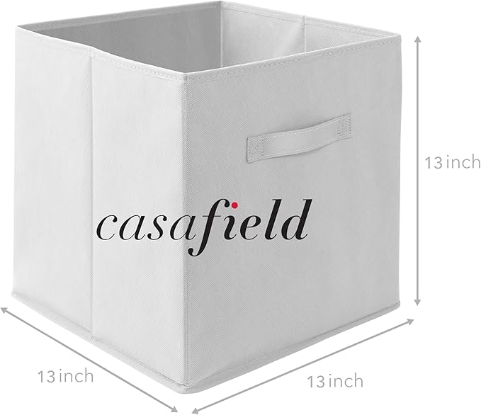 Casafield Set of 6 Collapsible Fabric Cube Storage Bins, White - 13" Foldable Cloth Baskets for Shelves, Cubby Organizers & More