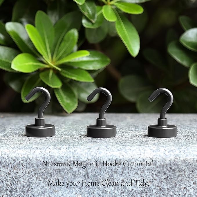Neosmuk Magnetic Hooks,Heavy Duty Earth Magnets with Hook for Refrigerator, Extra Strong Cruise Hook for Hanging, Magnetic Hanger for Cabins, Grill (Grey, 6 Pack)