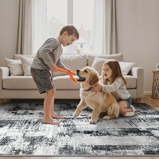 GENIMO Washable Rugs 2x5 Runner Rugs for Hallway Kitchen, Modern Lightweight Rug Ultra Soft Indoor Runner Rugs for Entryway, Low Pile Carpet with Non Slip Backing, Black White