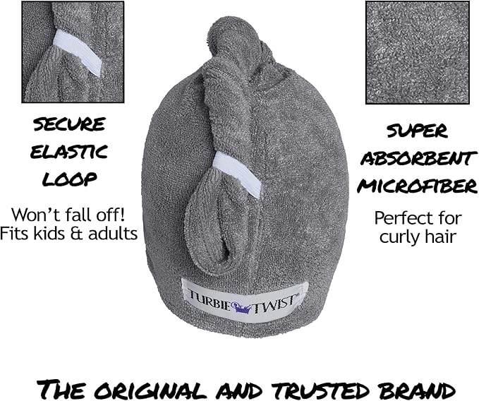 Turbie Twist 2-Pack Microfiber Hair Towel for Beauty, Travel, Gifting - Hair Wrap Turban for Straight, Wavy & Curly Hair - Premium Personal Care - Grey & Blue