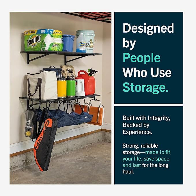 StoreYourBoard Heavy Duty Garage Shelf Wall Mount 2ft x 6ft – Wall-Mounted Shelving for Storage & Organization – Heavy Duty Garage Shelves for Tools, Bins, & Equipment – Holds 200 lbs - Black