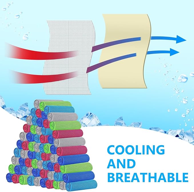 100 Pack Cooling Towels,40"x12" Ice Breathable Soft Chilly Sweat Rag Microfiber Workout Rags for Gym Cooling Towels for Neck and Face for Yoga Golf Sport Running (5 Colors)