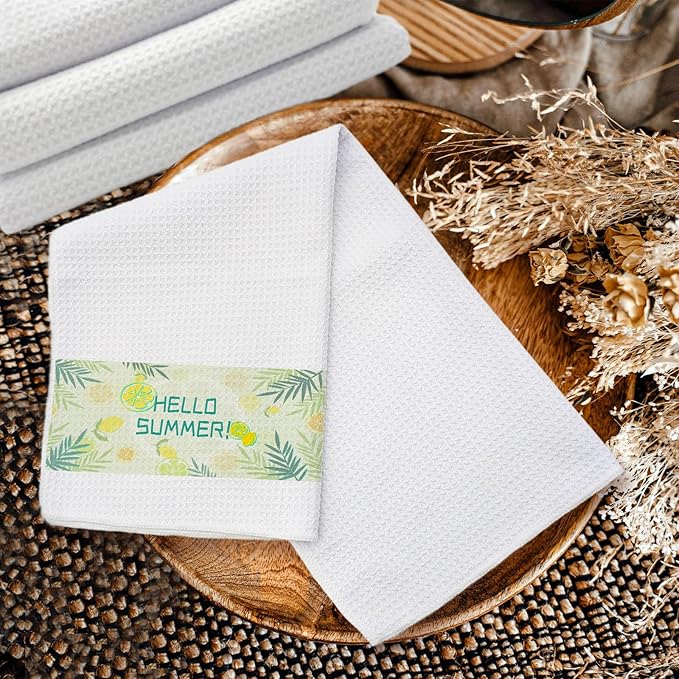 YOUKE OLA 60 Pack Sublimation White Towels Waffle Weave Kitchen Towels Blanks Microfiber Dish Drying Towel for Heat Transfer 16 x 24 Inch