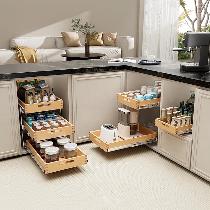 Pull Out Drawers for Cabinets 18"W x 21"D, Heavy-Duty Slide Out Wood Drawer Shelf, Pull Out Cabinet Organizer 100 lbs Capacity, Base Cabinet Organization for Kitchen, Pantry