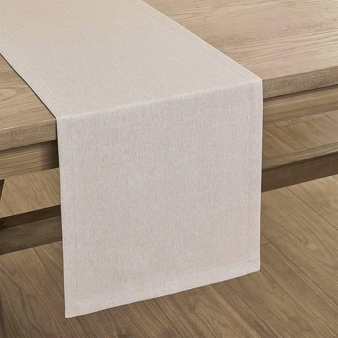 ZeeMart Basic Linen Style Table Runner, 14 x 90 Inch Light Natural Chambray, Rustic Farmhouse Neutral Table Runners 90 Inches Long, Everyday Polyester Table Runner - Machine Washable & Easy Care