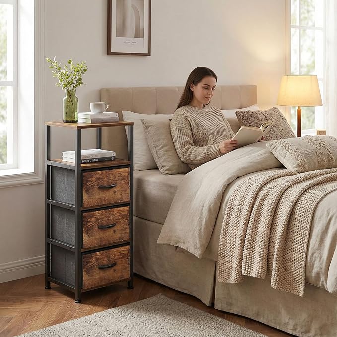 4-Tier Bathroom Floor Cabinet - Free-Standing Corner Storage Organizer, Rustic Brown Narrow Bathroom Storage Cabinet for Living Room, Bathroom