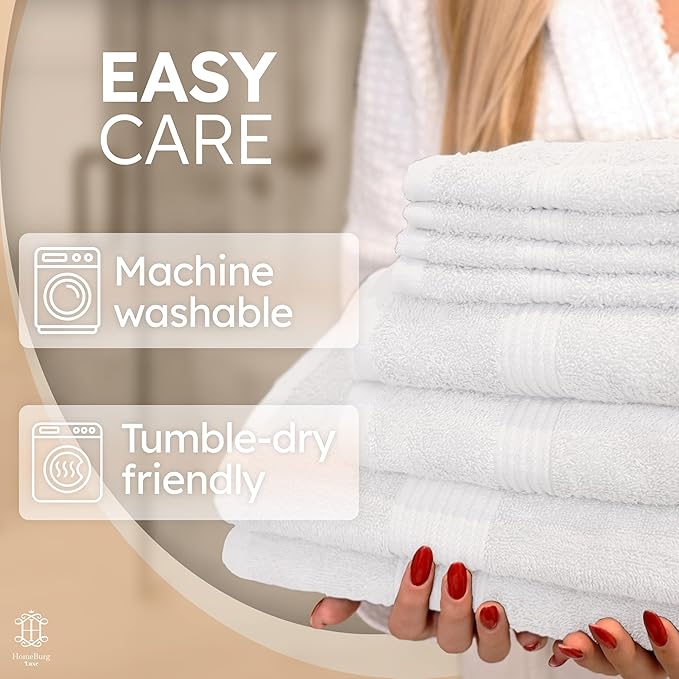 Luxe Set – Washcloths (30 x 30cm), Hand Towels (40 x 70cm) & Bath Towels (65 x 137 cm) – 100% Cotton, Soft, Absorbent, Easy Care, Versatile, (White)