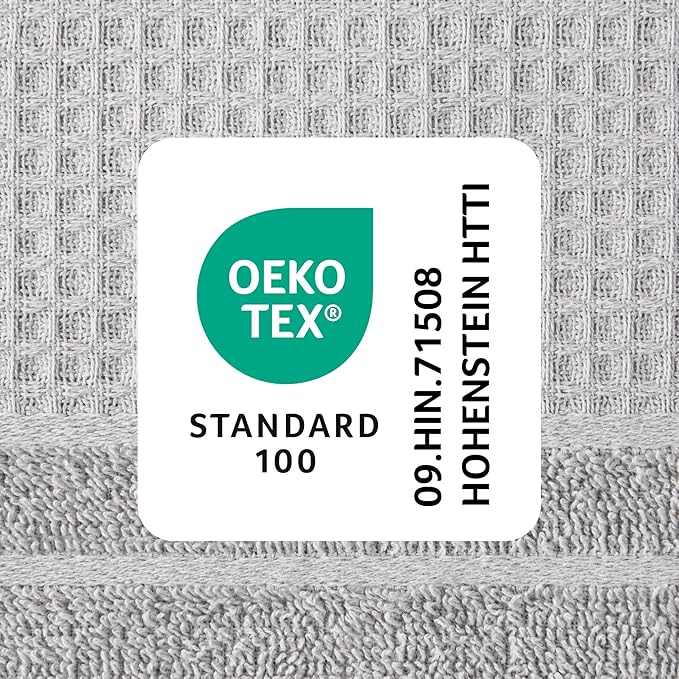 Town & Country Basics 6-Piece Assorted Waffle Woven Terry Stripe Set, 2 Bath Towel, 2 Hand Towel, 2 Washcloth, 100% Cotton, Quick Dry, Gray