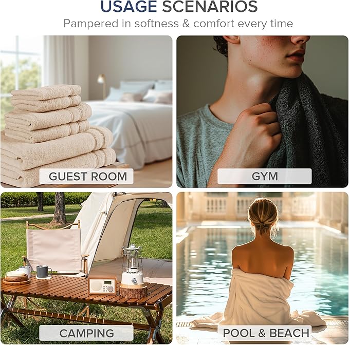 Comfort Spaces Luxury Bath Towel Set - 6 Piece: 2 Large, 2 Hand, 2 Washcloth - 100% Cotton, Quick Dry, Soft, Indigo Navy Blue