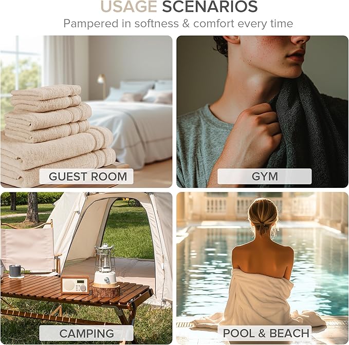 Comfort Spaces 12-Piece Luxury Bath Towel Set - 4 Large, 4 Hand, 4 Washcloth, 100% Cotton, Quick Dry, Zero Twist, Soft, Lightweight - Beige Tan