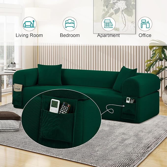 83'' Boneless Sofa in A Box, 3-Seater Floor Sofa No Assembly Corduroy Couch for Living Room, Cloud Couch with 2 Pillows & Storage Bag, Memory Foam Small Floor Couches for Office, Dark Green