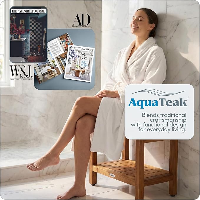AquaTeak The Original 24" Spa Teak Shower Bench with Shelf