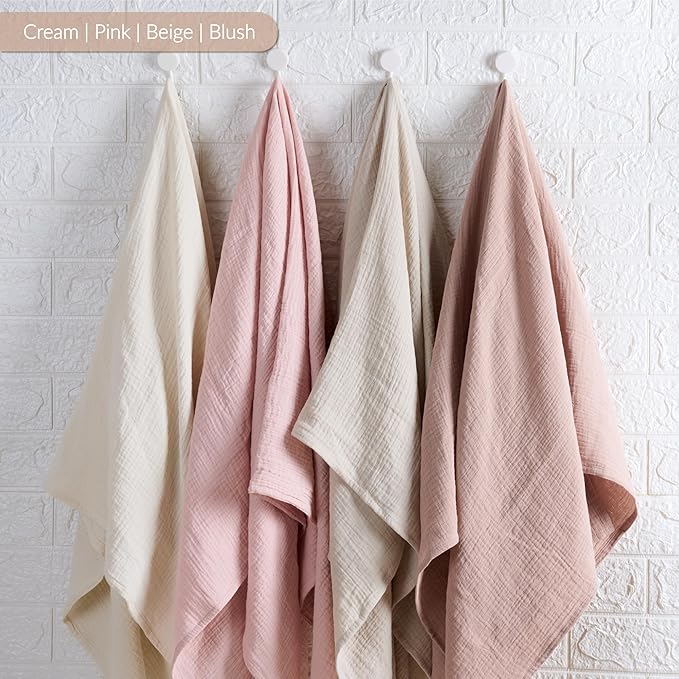 Meracorallo Muslin Swaddle Blanket, 100% Cotton Receiving Blanket Soft and Breathable Swaddle Wrap for Baby Boys and Girls, Pink