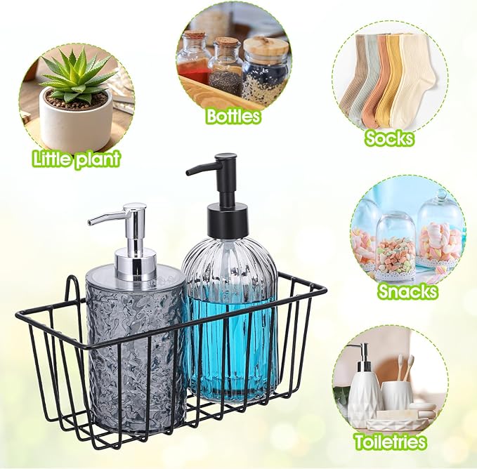 10 PCS Hanging Wire Baskets for Organizing - Hanging Metal Basket Storage with Wall Grid Panel, Rust-Resistant Iron for Kitchen Bathroom Home Decor (Black, 9x3.9x3 Inches)
