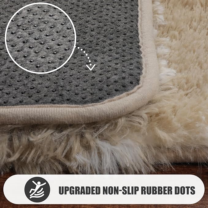 ONASAR 8x10 Area Rugs for Living Room, Fluffy Beige and White Bedroom Rug, Geometric Boho Large Soft Plush Shaggy Fuzzy Floor Carpet for Nursery Kids Classroom Playroom Dorm Home Decor