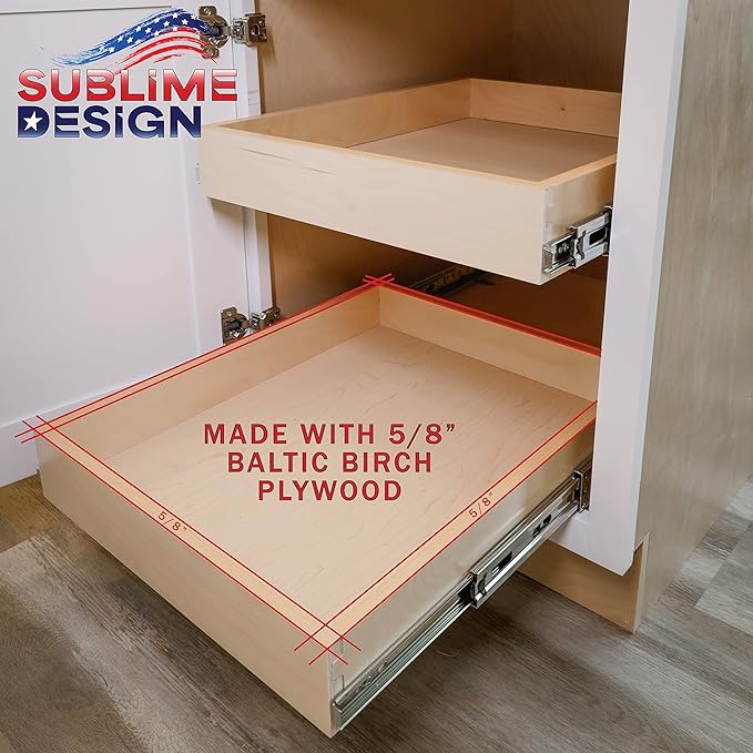 Sublime Design - Standard Size - Pull Out Kitchen Drawers | Slide Out Shelves for Kitchen Cabinets | Pull Out Home Organizer (Bottom Mounting, 23 Inch W/Drawer Slides (22” Drawer Box))