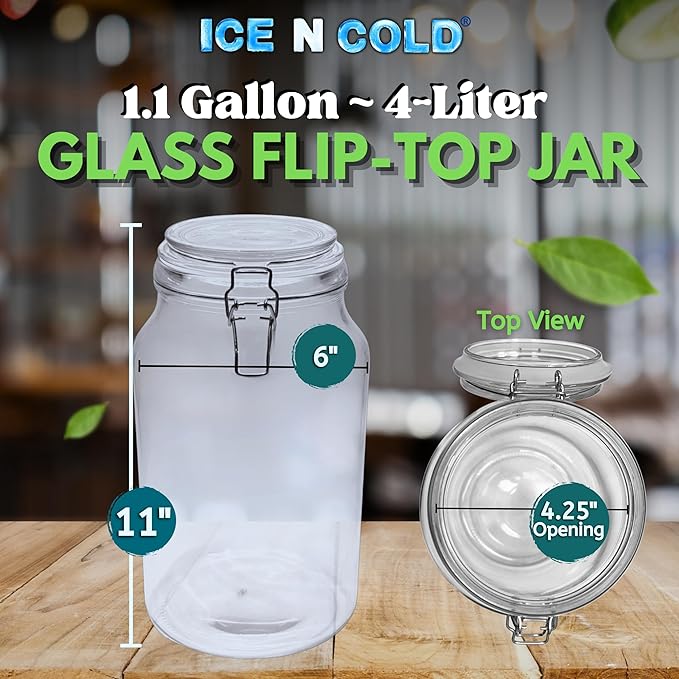 Airtight Glass Storage Jars with Clamp Lid โ Food Storage Containers with Rubber Gasket Seal โ Pantry & Kitchen Canisters for Dry Goods, Coffee, Sugar, Pasta โ 0.4L to 4L Sizes (1, 135oz | 4L)