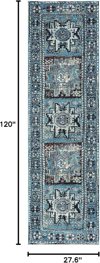 SAFAVIEH Vintage Hamadan Collection Runner Rug - 2'3" x 10', Light Blue & Black, Traditional Oriental Design, Non-Shedding & Easy Care, Ideal for High Traffic Areas in Living Room, Bedroom (VTH213M)