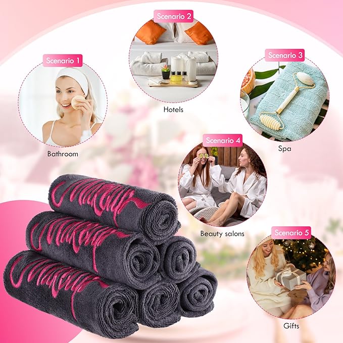 96 Pack Makeup Remover Cloths, 13 x 13 Inch Makeup Towels Bulk Soft Microfiber Face Towels Reusable Makeup Washcloths with Makeup Embroidery for Women Skin (Gray)
