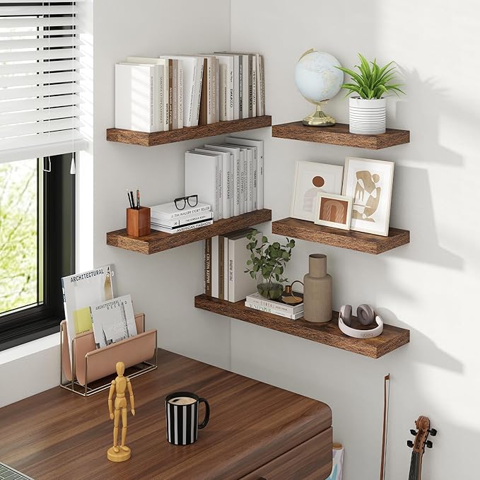 55 Inch Floating Shelves, 8 Inch Deep Floating Shelves for Wall, Hanging Shelf with Invisible Brackets, Deep Shelves for Bathroom, Bedroom, Living Room, Brown, Set of 1