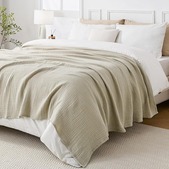 Muslin Blanket 100% Cotton Blanket Throw 66”x90”, Lightweight Breathable Summer Blanket Throw. Supersoft 4-Layer Gauze Throw Blanket for Sofa, Couch, Bed, All-Season Use, Oatmeal