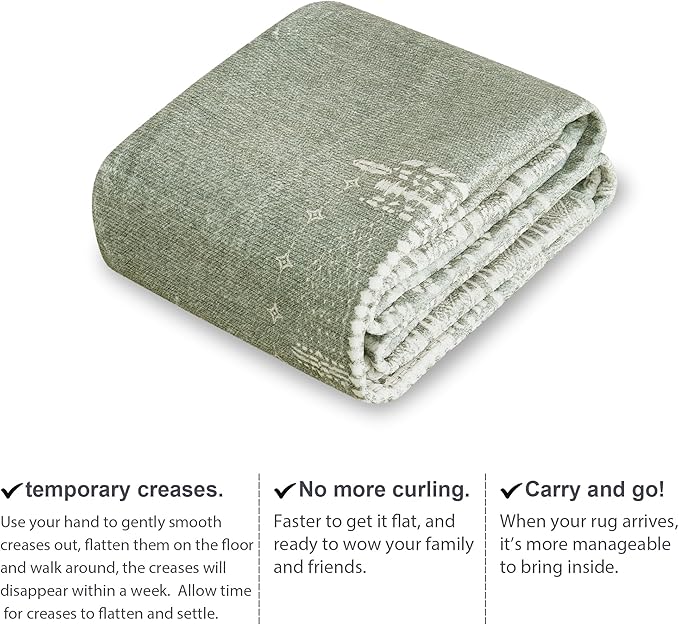 NICETOWN Sage Green Kitchen Runner Rug, 2x8 Hallway Carpet, Ultra-Thin Foldable Runner Rug Green Boho Coverings for Entryway Laundry Bedroom