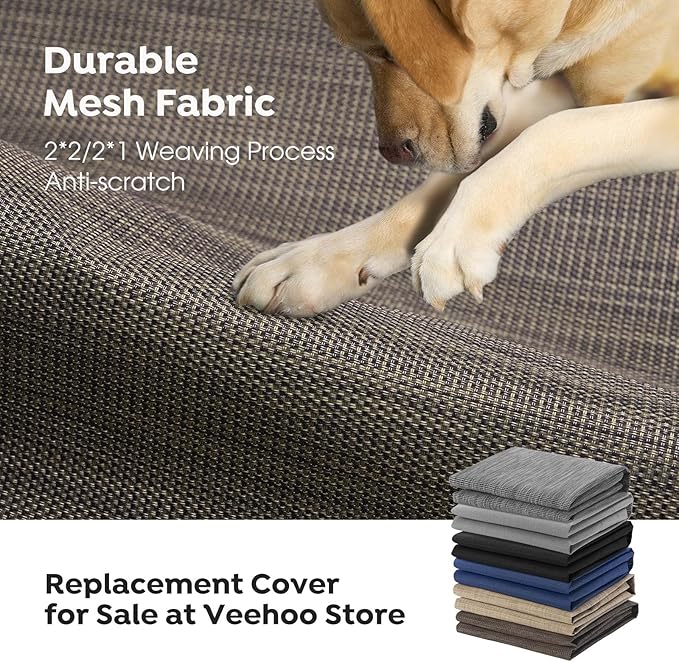 Veehoo Outdoor Elevated Dog Bed Large Sized Dogs, Extra Large Cooling Raised Dog Cots Beds Training Platform Off Ground Hammock with Breathable Mesh, No-Slip Feet, 53"x37", Brown