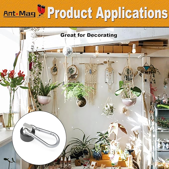 Ant Mag Magnets Hooks Heavy Duty with Carabiner 22lbs Strong Magnets Great Hanging for Refrigerator Cruise Cabin Grill Wreath Kitchen Office 10 Pack Black