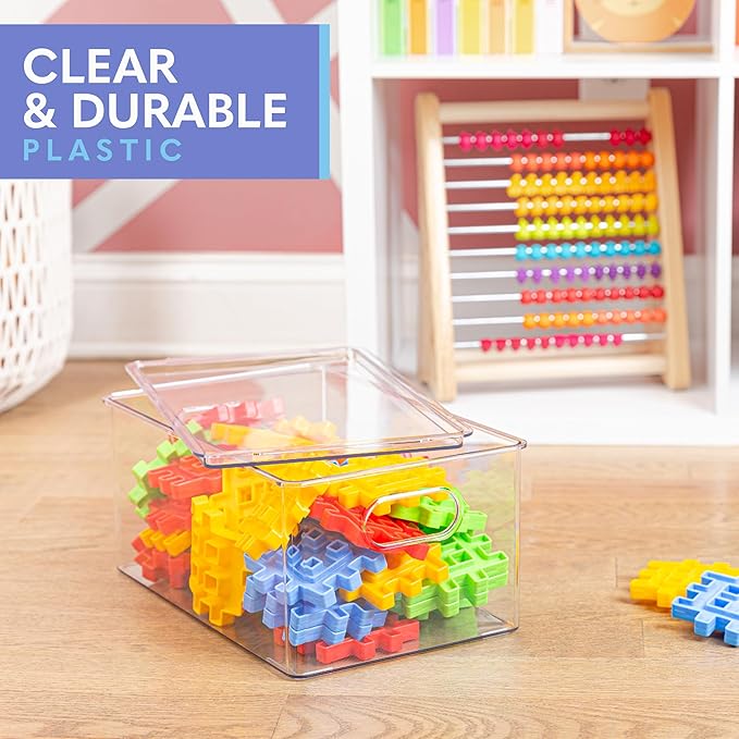 Plastic Clear Stackable Storage Bins with Lids. Great for Pantry or Kitchen Organization. Fridge Organization Containers. Cabinet, Bathroom Organizer. 2 Pack