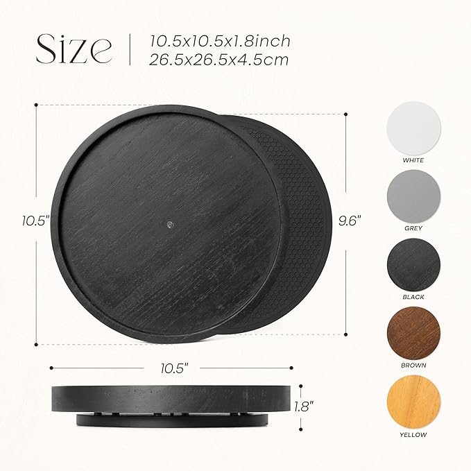 EOSAHR Non-Skid Wooden Lazy Susan Turntable for Cabinet – Chic 10.5" Lazy Susan Turntable and Bathroom Tray for Bathroom Decor & Coffee Table - Ideal for Home and Kitchen (Black)