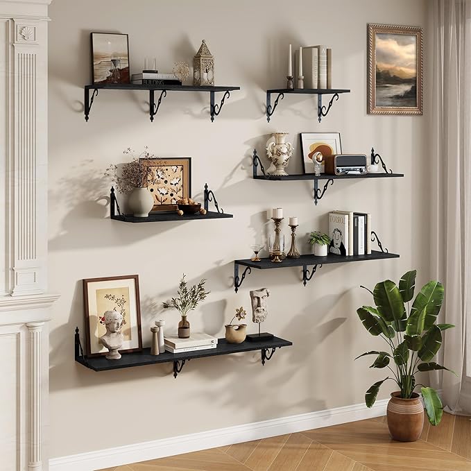 RICHFOCUS 12 Inch Deep Floating Shelves for Wall, 39" W x 12" D Black Wood Wall Shelves Set of 2, Wide Floating Shelves for Living Room, Bedroom, Kitchen, Bathroom and Decor Storage, Black