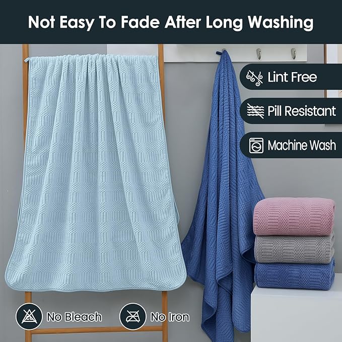 Microfiber Bath Towels, Large Bathroom Towel 2 Pack (30" x 60"), Oversized, Soft, Super Absorbent and Fast Drying, Multipurpose Use for Sport, Fitness, Yoga, Diamond Cross Grid Purple