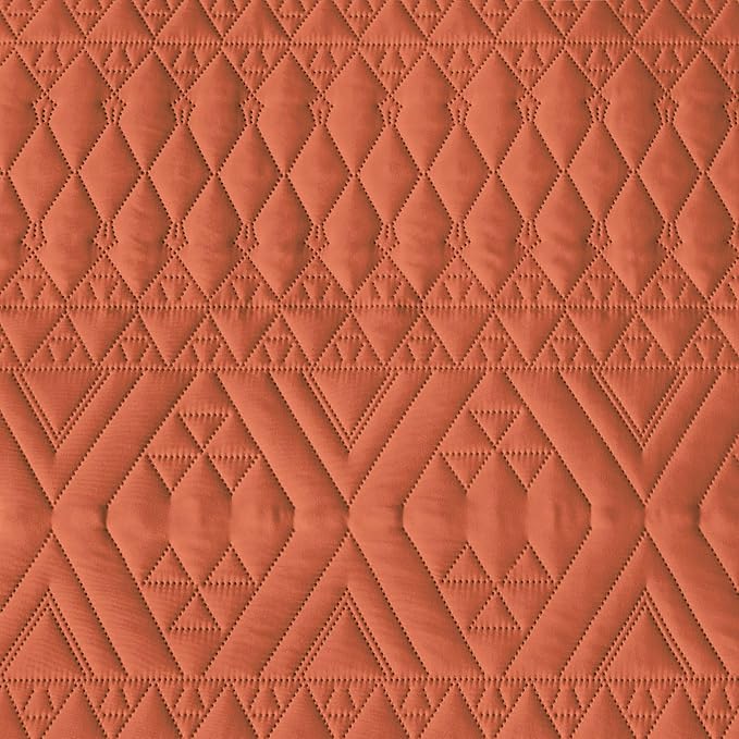 akkialla Full/Queen Size Quilt Bedding Set,Burnt Orange Lightweight Microfiber Soft Bedspread,Modern Style Geoetric Pattern Coverlet Set for All Seasons,3 Piece(1 Quilt,2 Pillow Shams)