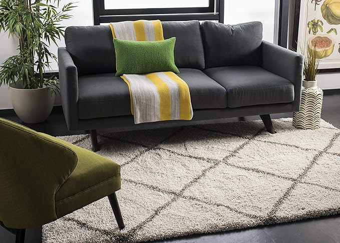 SAFAVIEH Hudson Shag Collection Area Rug - 7' Square, Grey & Ivory, Modern Trellis Design, Non-Shedding & Easy Care, 2-inch Thick Ideal for High Traffic Areas in Living Room, Bedroom (SGH281B)