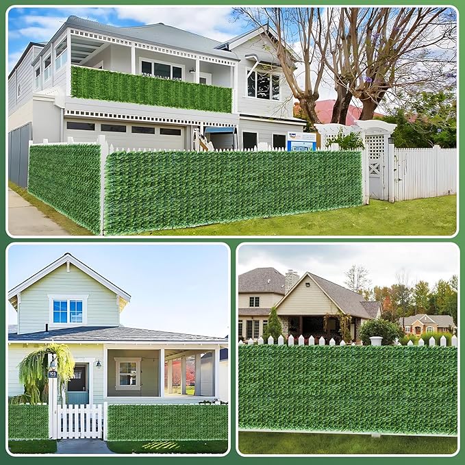 Artificial Ivy Privacy Fence Screen, 160x40 inchs Artificial Hedge Grass Wall,Faux Ivy Fence Privacy Screen,Decoration for Patio, Balcony, Garden, Color Printing Watermelon Leaves