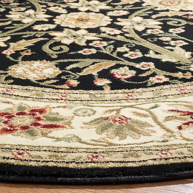 SAFAVIEH Lyndhurst Collection Area Rug - 10' Round, Black & Ivory, Traditional Oriental Design, Non-Shedding & Easy Care, Ideal for High Traffic Areas in Living Room, Bedroom (LNH212A)