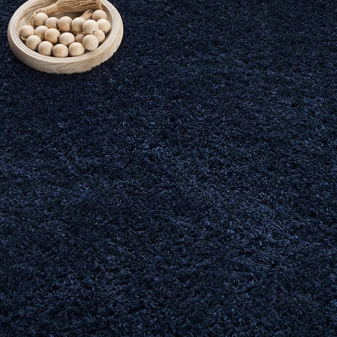 SAFAVIEH Lindsay Shag Collection Round Rug - 6'7" Round, Navy, Contemporary Design, Ideal for High Traffic Areas in Living Room, Bedroom & Dining Room (LNS560N-7R)