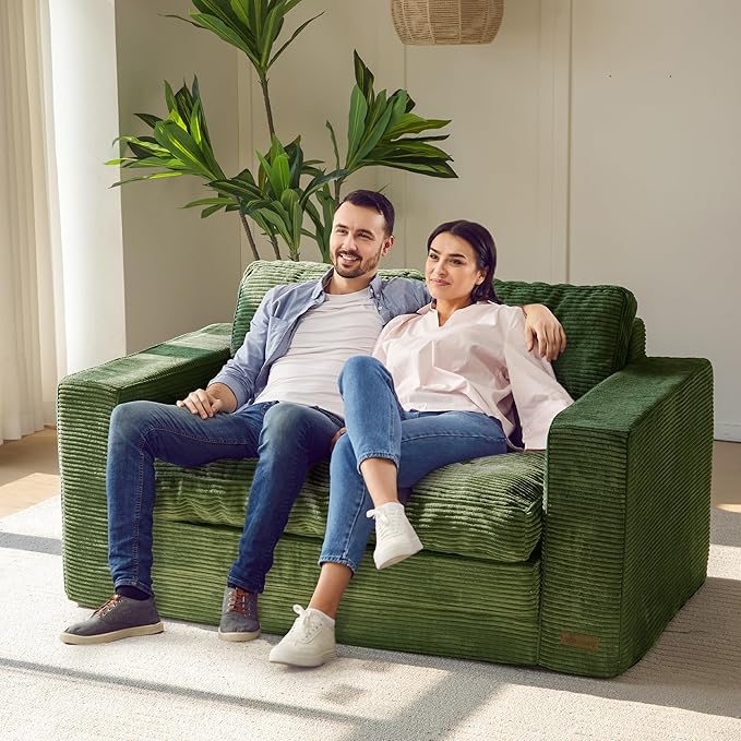 MAXYOYO Convertible Sofa Bed, Pull Out Loveseat Sleeper Sofa, 2 in 1 Folding Couch Bed, Fold Out Floor Couch with Pillows for Living Room Bedroom Lounge, Dark Green