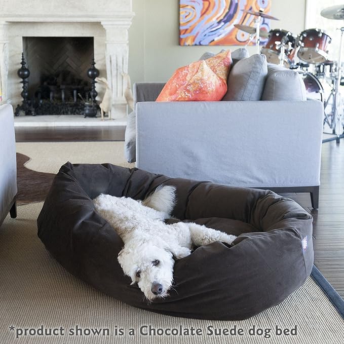 Majestic Pet 32 Inch Suede Calming Dog Bed Washable – Cozy Soft Round Dog Bed with Spine Support for Dogs to Rest their Head - Fluffy Donut Dog Bed 32x23x7 (Inch) - Round Pet Bed Medium – Black