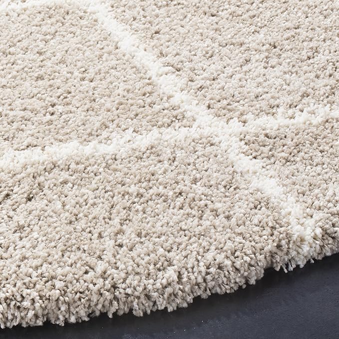 SAFAVIEH Hudson Shag Collection 9' Round Beige/Ivory SGH281S Modern Diamond Trellis Non-Shedding Living Room Bedroom Dining Room Entryway Plush 2-inch Thick Area Rug